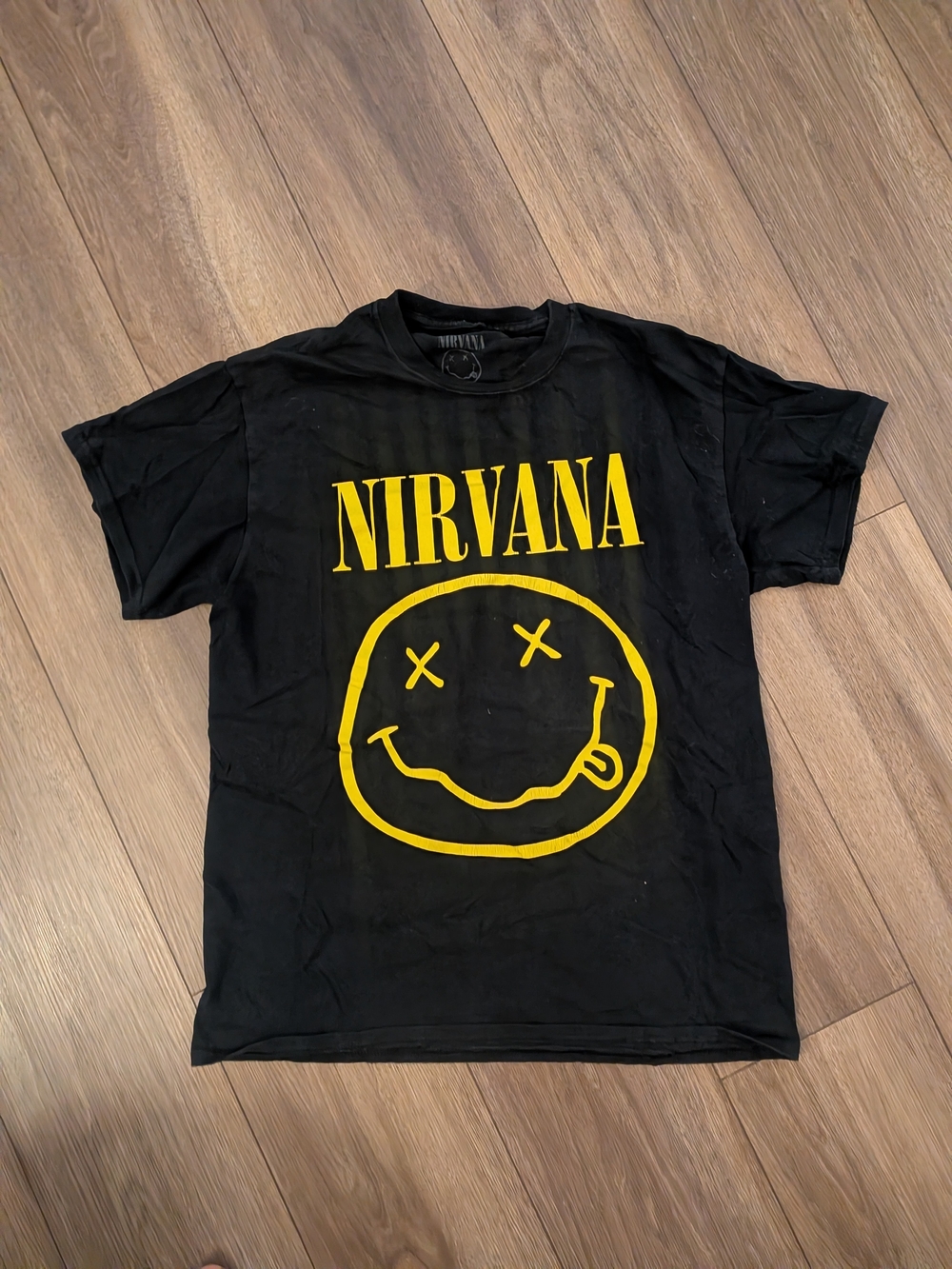 Nirvana Black Tee with Yellow Smiley Logo Band Tshirt